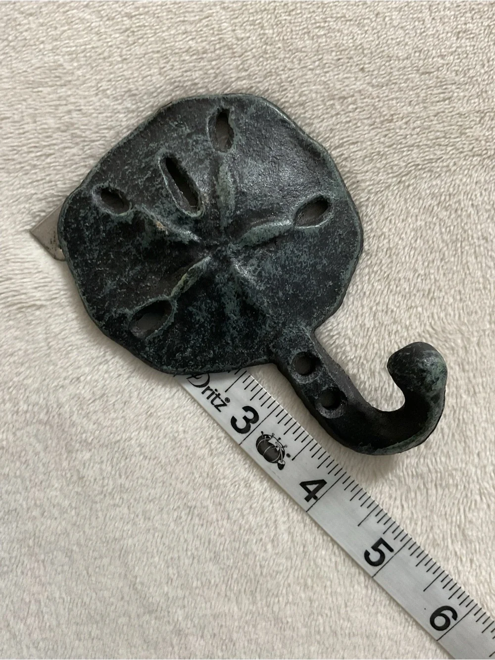 Sand Dollar Cast Metal Wall Hook Verdigris Coastal Beach Decor